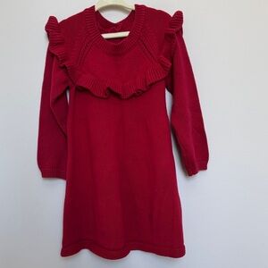 Charming Red Ruffle Knit Dress for Kids